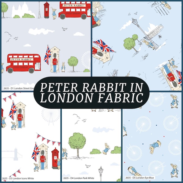 Peter Rabbit London Digital Cotton Prints Collection 100% Cotton Fabric by The Metre, Half Metre, Long Quarter, Fat Quarter -Quilting Fabric