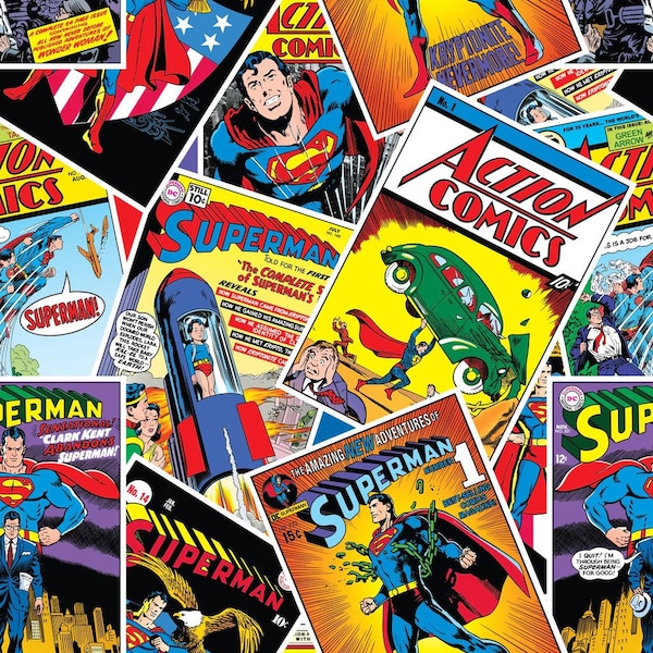 Camelot Fabrics - Superman Comic Stack Toss DC Comics Fabric 100% Cotton Licensed Craft Fabric Material for Crafts, Quilting, Dressmaking