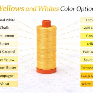 Aurifil Mako Cotton Thread Solid 12wt 100% Long Staple Mercerized Egyptian Cotton 356yds Threads - White & Yellows