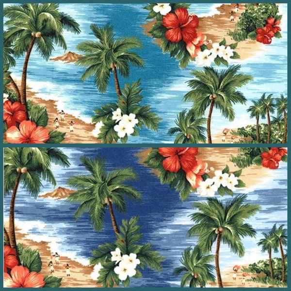 Rose And Hubble Aloha Hawaiian Tropical Island Palm Trees 100% Cotton Poplin Fabric 112cm Wide Seaside Fabric for Quilting, Home Décor