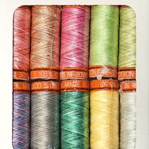 Tula Pink&#39;s Debut Aurifil Collection 10 Small Spools of Variegated 50wt Cotton Ideal for Embroidery, Quilting, Crafting, Sewing
