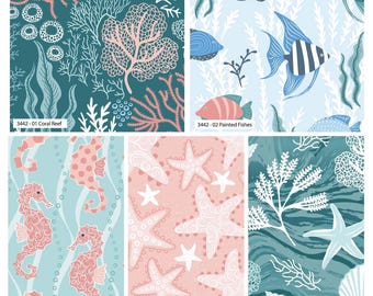 Tranquil Shores Organic Cotton 5Pcs Fat Quarter Bundle 100% Cotton 45x55cm Wide Material for Crafting, Sewing, Patchwork, Kid's Craft