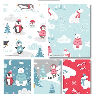 The Craft Cotton Co Polar Pals Christmas Fabric - Craft Fabric Material Penguin Fabric, Polar Bears Christmas Quilting Fabric for Children&#39;s