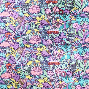 Little Johnny Retro Mushrooms Fabric 60'' Extra Wide Broadcloth 100 % Cotton Craft Fabric Material Children's Dressmaking Quilting (3678)