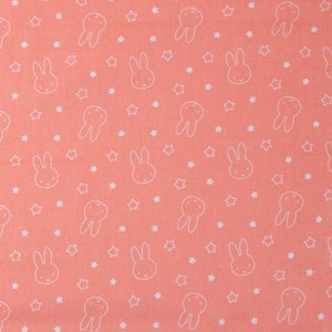 Miffy Bedtime Stars Peach 100% Cotton Fabric By Metre, Half Metre, Long Quarter or Fat Quarters - Nursery Quilting Patchwork Cotton Fabric