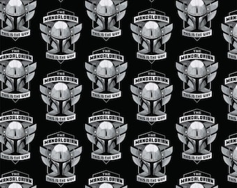Distintivo per casco Mando The Mandalorian II di Star Wars Tessuto di cotone nero largo 110 cm 100% cotone Ideale per lavori artigianali, cucito e patchwork