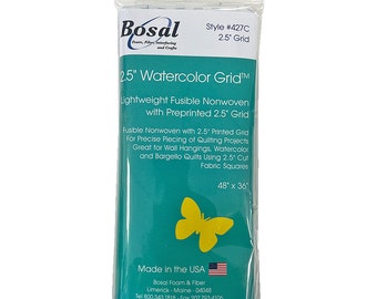 Entretela termoadhesiva ligera Bosal Quilters Grid de 6,35 cm (2,5 pulgadas) con estampado de cuadrícula preimpreso de 6,35 cm (2,5 pulgadas), 122 x 91 cm (48" x 36"), 100% poliéster.