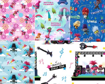 Trolls- Cartoon Cotton Printed Fabric 44’ Wide Approx. Premium Cotton Printed Fabric For Kid's Crafts And Patchwork.