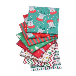 CraftsFabrics 8 pezzi (40 cm x 50 cm) di tessuto natalizio Fat Quarters Bundle 100% cotone pretagliato quadrato tessuto per quilting, patchwork, decorazioni