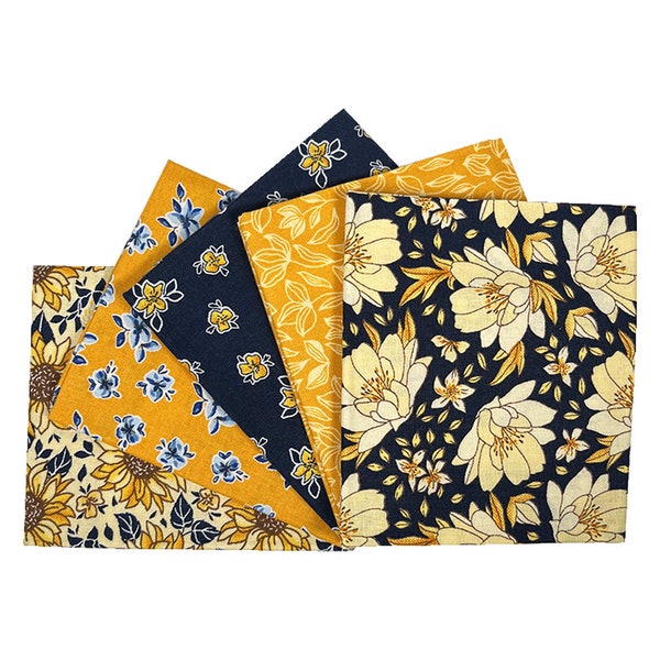 Arles Sunflowers Fat Quarters Fabric Bundle Pack of 5 (18''x22'') 100% Cotton Craft Fabric Material Quilting, Patchwork, Sewing (3204-00)