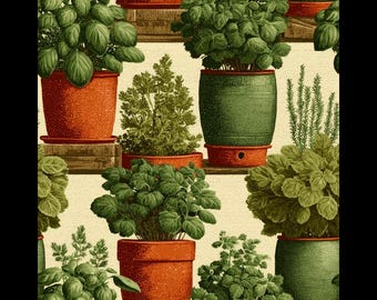 Urban Herb Garden Digital Cotton Fabric 150cm Wide 100% Cotton Fabric Ideal for Crafts, Sewing, DIY Projects