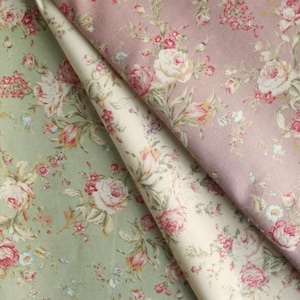 Rose & Hubble 100% コットン ダスキー ピンクローズ フローラルプリント 織りコットンポプリン ヴィンテージスタイル生地