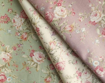 Rose & Hubble 100% Cotton Dusky Pink Rose Floral Print Woven Cotton Poplin Vintage Style Fabric