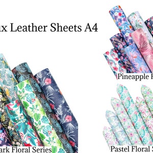 CraftsFabrics 7pcs 8&quot;x12 Series Floral Printed Synthetic Vinyl PVC Faux Leather Sheets Bundle A4 for Bows Earrings Crafts, DIY (CFPVCLS7pcs)