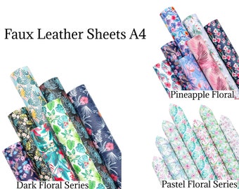 CraftsFabrics 7pcs 8"x12 Series Floral Printed Synthetic Vinyl PVC Faux Leather Sheets Bundle A4 for Bows Earrings Crafts, DIY (CFPVCLS7pcs)