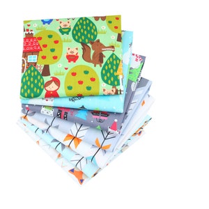 CraftsFabrics 7 piezas 40 cm * 50 cm (16 "x 20") Animales de dibujos animados Cuartos gordos para niños 100% algodón Cuadrados precortados para acolchar, álbumes de recortes y costura