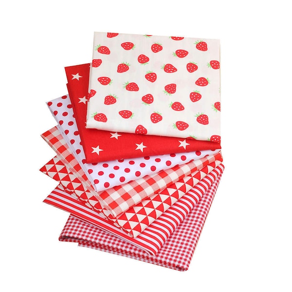 CraftsFabrics 7pcs 40*50cm Red Series Cute Strawberry Pattern Printed Cotton Fat Quarters Bundle (for Quilting, Scrapbooking, DIY Projects)