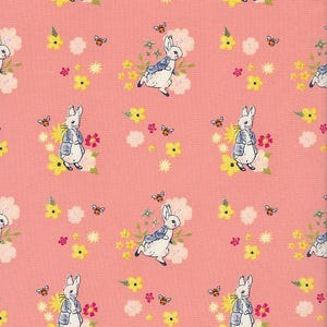 Tessuto di cotone Beatrix Potter Peter Rabbit Flowers & Dreams (100% cotone, ideale per lavori artigianali, patchwork, sartoria, 5 diversi modelli)
