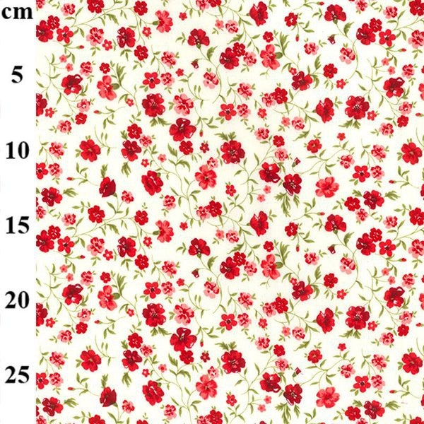 Rose & Hubble Pretty Red Floral Print on Ivory 100% Cotton Poplin Fabric - Craft Fabric Material 112cm wide (Ideal for Crafts, Dressmaking)