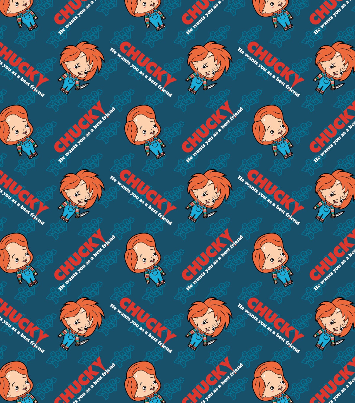 Chucky Fabric, Chucky Child’s Play Wanna Play Halloween Cotton Fabric ...