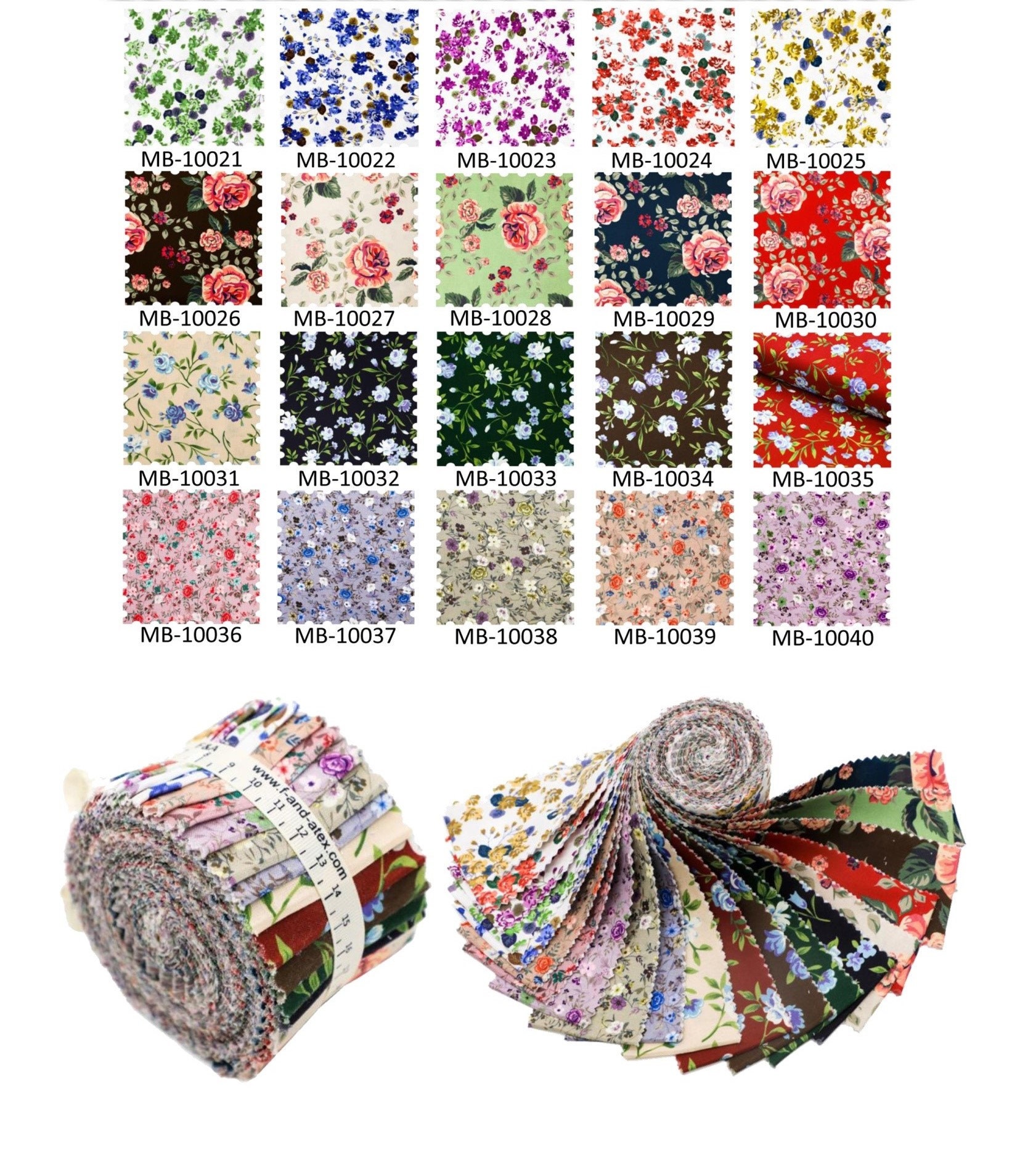 Craftsfabrics 20pcs 2.5'' Floral Jelly Rolls Fabric Strips 100% Cotton  Precut Fabric for Quilting, Scrapbooking, Sewing, Crafts, Patchwork 