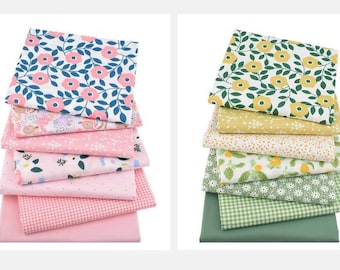 CraftsFabrics Confezione da 7 pezzi di tessuti a quarti di metro floreali verdi e rosa per quilting, scrapbooking, cucito, progetti fai da te e collage
