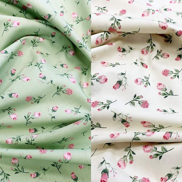 Rose & Hubble Hübscher rosa kleine Rosenknospe Blumendruck Stoff - Craft Fabric Material 100% Baumwolle Stoff 112cm Quiltstoff (CP0456)