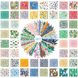 CraftsFabrics 50pcs Floral Styles 100% Cotton Patchwork Squares Quilting Fabric Bundles for DIY Crafting Hand Sewing