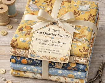 Make + Believe Peter Rabbit Winter Fruits Fat Quarter Bundle – Paquete de 5 piezas de tela 100% algodón para manualidades, costura, acolchado y patchwork.