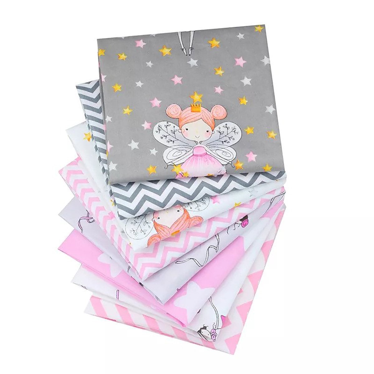 CraftsFabrics 8pcs 40cmx 50cm Pink Yiwu Cartoon Kids Fat Quarters Fabric 100% Cotton for Quilting, Scrapbooking, Patchwork, Arts & Crafts