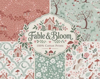 Fable & Bloom Trees Cottages Woodland Prints 100% Cotton 112cm Wide Quilting Fabric for Crafting, Quilting, Home Décor