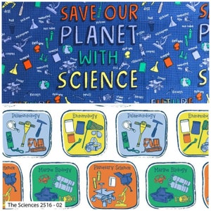 Natural History Museum - Future Scientist/ The Sciences Fabric - 100% Cotton Children&#39;s Novelty Fabric ( Ideal for Crafting, Sewing, Kid&#39;s)