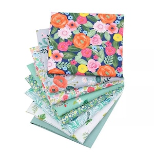 CraftsFabrics 8 Stück (40 cm x 50 cm) Grüne Blumen Stoff Fat Quarters Bundle aus 100% Baumwolle, vorgeschnittene Stoffquadrate zum Quilten, Patchwork, Basteln