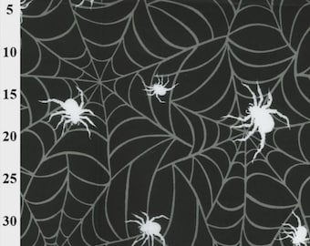 Rose & Hubble Black White Halloween Polycotton Fabric Spooky Spider Web Fabric Craft Fabric Material 112cm wide Sewing Cotton