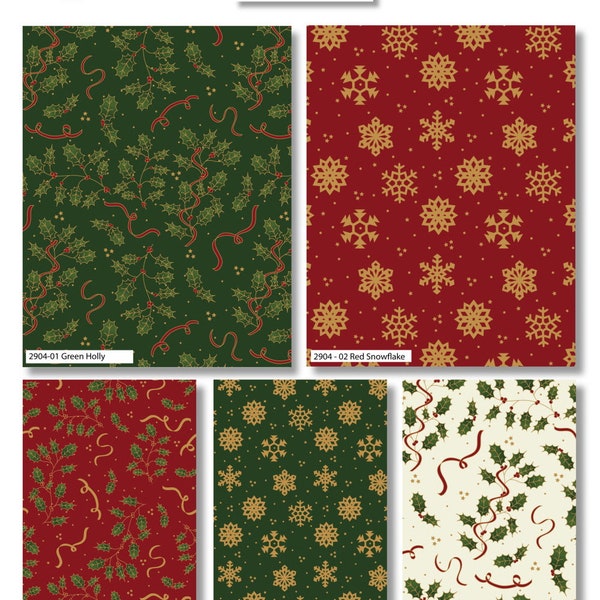 Craft Cotton Co - Tissu en coton de Noël or métallique houx métallique par mètre/demi-mètre/un quart de matière grasse Tissu artisanal Matériau de courtepointe de Noël