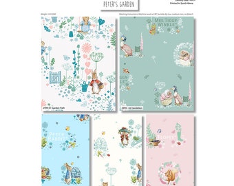 Beatrix Potter Peters Garden Peter Rabbit Fabric by Metre/Half Metre/Long Quarter/Fat Quarter 100% Cotton Fabric Quilting, Sewing (2999)