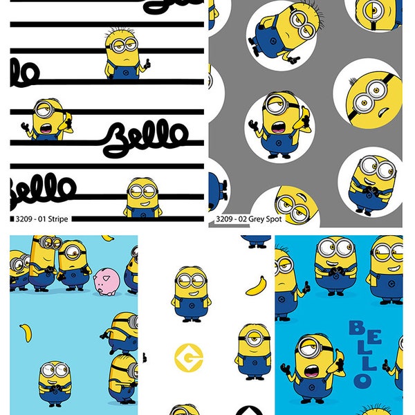 Craft Cotton Company Minions Cotton Print Fabric by Metre/Fat Quarter Children Craft Fabric Material Nusery Kids Quilting Fabric (3209)