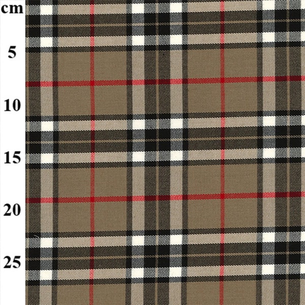 Tartan Check Fabric - Beige Black & Red Plaid Fabric by The Metre 65% Polyester 32percent Viscose 3percent Elastane Craft Fabric Material