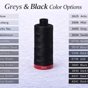 Hilo de algodón Aurifil Mako sólido, 40 wt (1094 yds) - Grises y negros