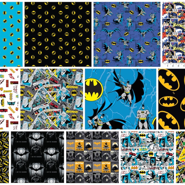 Batman Fabric - DC Comics Fabric 110cm wide 100% Cotton Choice of 13 Different Batman Fabrics for Quilting, Sewing, Patchwork, Dresses