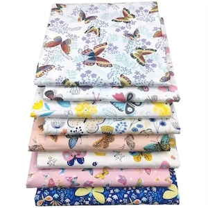 CraftsFabrics Butterfly Print 8Pcs Fat Quarter Bundle 100% Cotton 50x40cm Wide Ideal For Crafting, Sewing, Quilting, Patchwork, Kid&#39;s Craft
