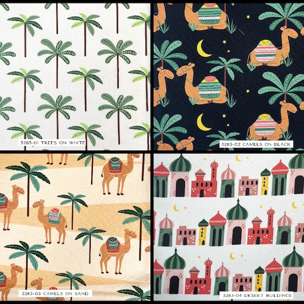 Camels Trees Desert Animals Cotton Print Fabric 44'' 100% Cotton Craft Children's Fabric Material for Nursery Baby Clothing, Quilting (3283)