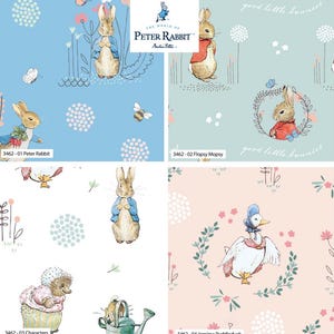 Tessuto artigianale in 100% cotone con stampe di personaggi classici di Peter Rabbit, larghezza 112 cm, materiale per progetti di quilting per bambini, borse artigianali, decorazioni per la casa