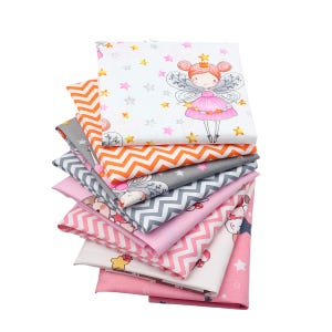 CraftsFabrics 8pcs 40cmx 50cm Pink Yiwu Cartoon Kids Fat Quarters Fabric 100% Cotton for Quilting, Scrapbooking, Patchwork, Arts & Crafts