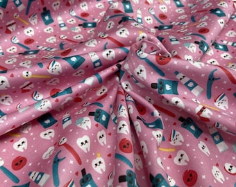 Crafty By Chatham Glyn Toothy Treats bedrukte stof 100% katoen 140 cm breed digitale stof voor knutselen, naaien, quilten en kleermakerij