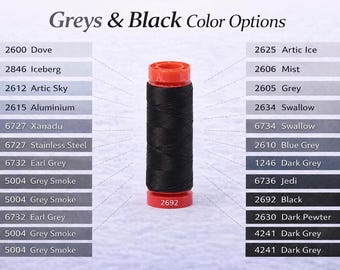 Aurifil 50wt Thread Small Spool 100% Egyptian Cotton (220 Yards/200 Meters) - Greys & Black