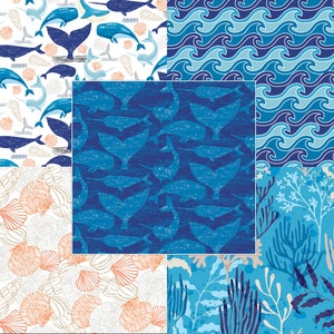 Whale Hello There Cotton Prints Fabric 112cm Wide 100% Cotton Nautical Children's Fabric Whales Kid's Craft Fabric Quilting, Sewing (2032)