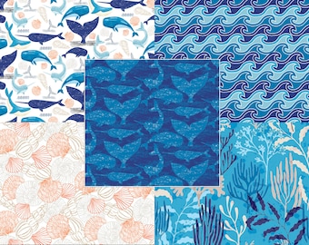 Whale Hello There Cotton Prints Fabric 112cm Wide 100% Cotton Nautical Children&#39;s Fabric Whales Kid&#39;s Craft Fabric Quilting, Sewing (2032)