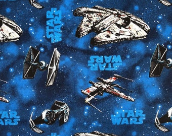 Star Wars Fabric - Rebel Ships Blue Fabric Millennium Falcon Fabric, 100% Cotton Fabric, Nursery/Children&#39;s Quilting Dressmaking Fabric