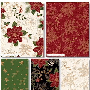 The Craft Cotton Co Classic Poinsettia Gold Metallic Christmas Fabric Metre/Half Metre/Fat Quarter Craft Fabric Material Christmas Quilting